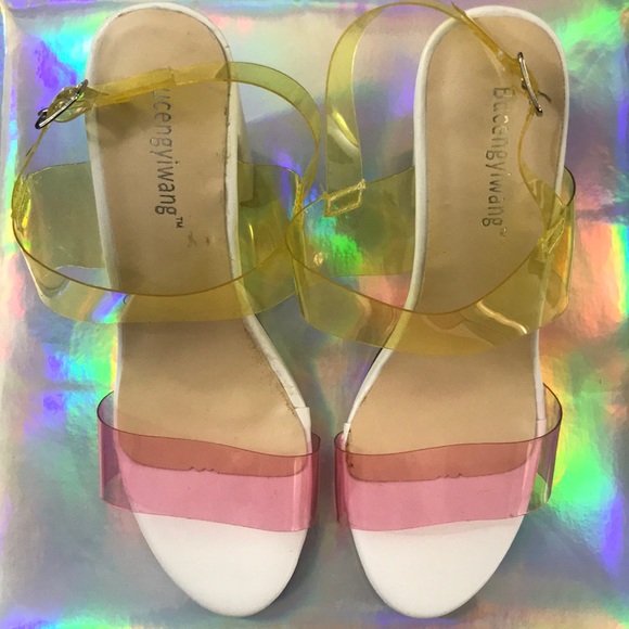 PVC Transparent Strap Chunky High Heels - Picture 5 of 7